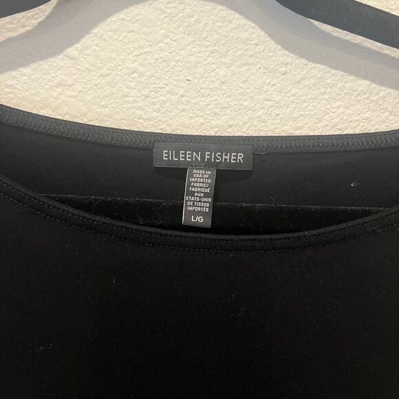 Eileen Fisher Black Long Sleeve Tunic Top Sz L Minimalist Neutral Soft Comfy - Picture 2 of 7